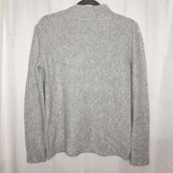 Pearl Embellished Cable Knit Sweater Gray Mock Neck Soft Cozy Winter Chic M - Picture 4 of 11
